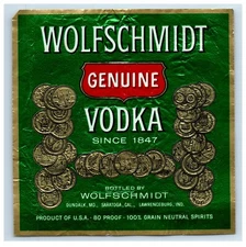 1950s-70s Wolfschmidt Vodka California Liquor Label Original S64E