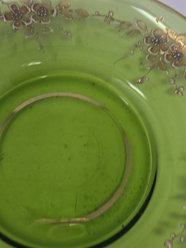 Antique Bohemian Moser Green Footed Glass Teacup & Saucer Gold Gilt 19th C. - Picture 6 of 21