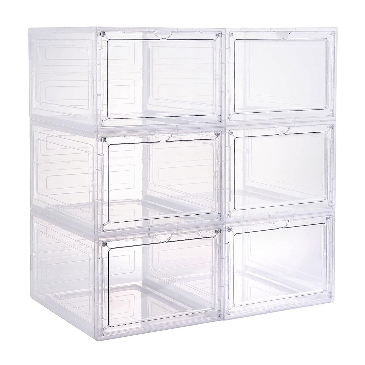 6pcs Shoe Box Storage Case Hard Plastic Boxes Transparent Stackable ...