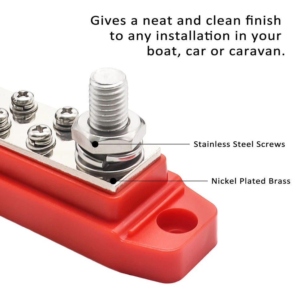 Recoil BB38R Busbar 3x3/8” Studs 8 x #8 Screw Terminals Power Distribution Block - Image 2 of 4