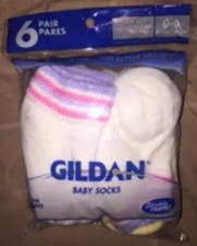 NIP Gildan Baby Infants Girls 6 Pack Pairs Crew Socks Size 0-6 Months Kids Child