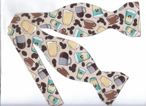 Fun Barista Bow tie, Cups, Mugs & Coffee Beans on Cream, Latte, Self-tie Bow tie - 第 1/5 張圖片