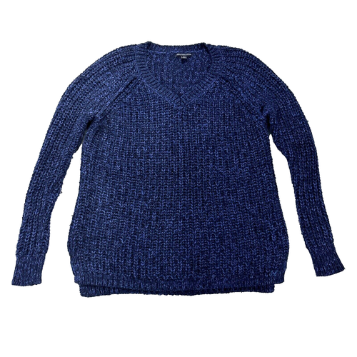 American Eagle Womens Sweater S/P Purple Crochet Knit V Neck Glitter Stretch