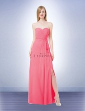 Bill Levkoff 1207 Coral Chiffon Formal Bridesmaid Dress 10 Strapless Slit NEW