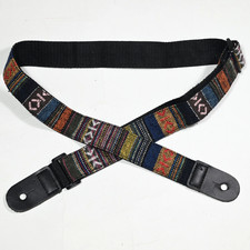 Woven Embroidered Ukulele Strap, Native Pattern - Genuine Leather Ends