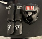 Child OSFM Title Boxing Dynamic Head Gear And Shin Guards Black & White