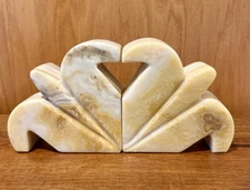 Solid Onyx Vintage Pair of Fleur de lis Bookends Stone decor.