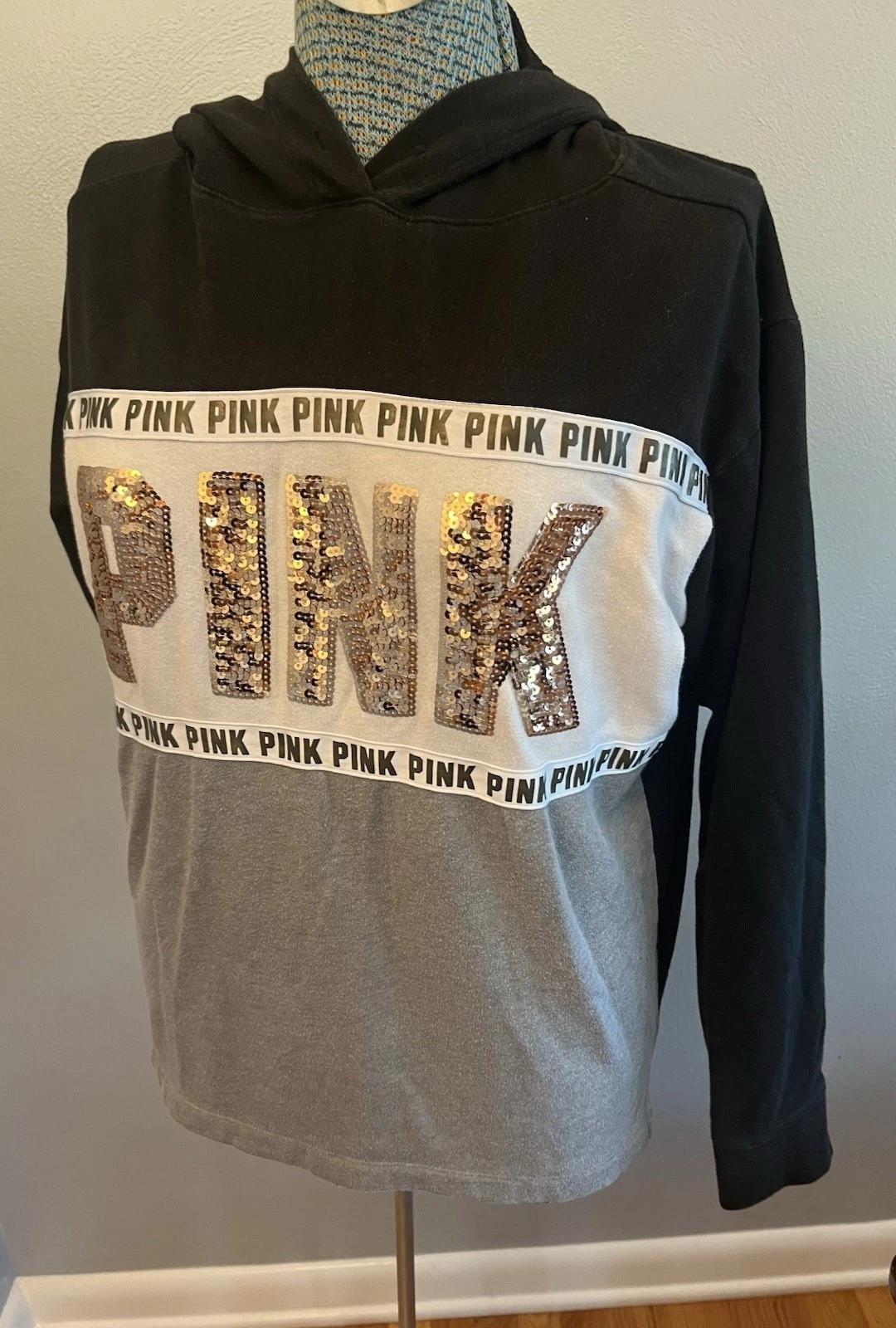 UNDERCOVER Victoria’s Secret rosa paillettes bling pullover felpa con cappuccio camicia piccola nero grigio Y2K