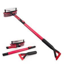 42" Car Snow Brush & Ice Scraper Red Snow Brush for Car Extendable, Upgraded 