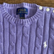 Polo Ralph Lauren Purple Cable-Knit Cotton Pullover Sweater Size 5 White Logo