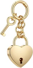 Heart Padlock Keychain Bag Charm for Purse Handbag Gold Tone Women Gift