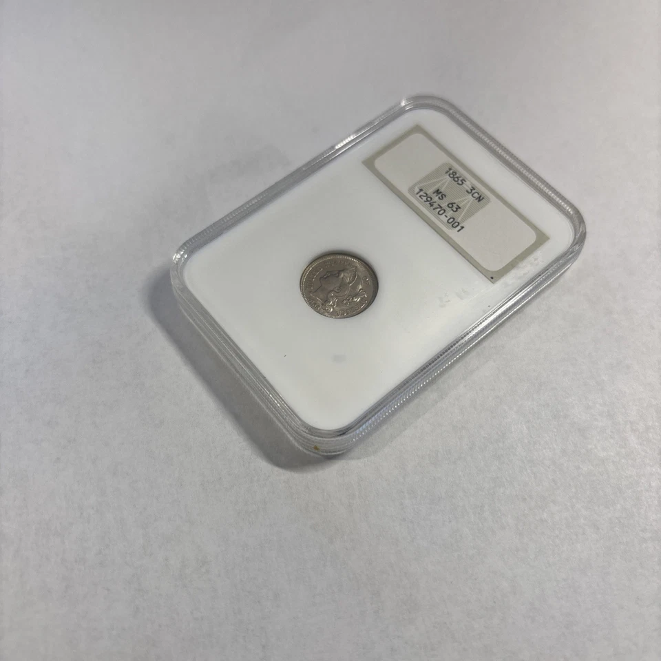 Сертифицированная монета 3 цента 1865 г. 3CN NGC MS63 — состояние не бывшее в обращении - Изображение 4 из 4