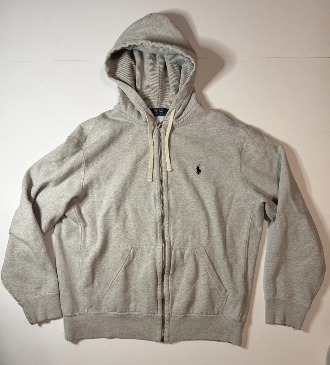 Polo Ralph Lauren Thermal Men's Grey Full Zip-Up Hoodie Jacket Size Large