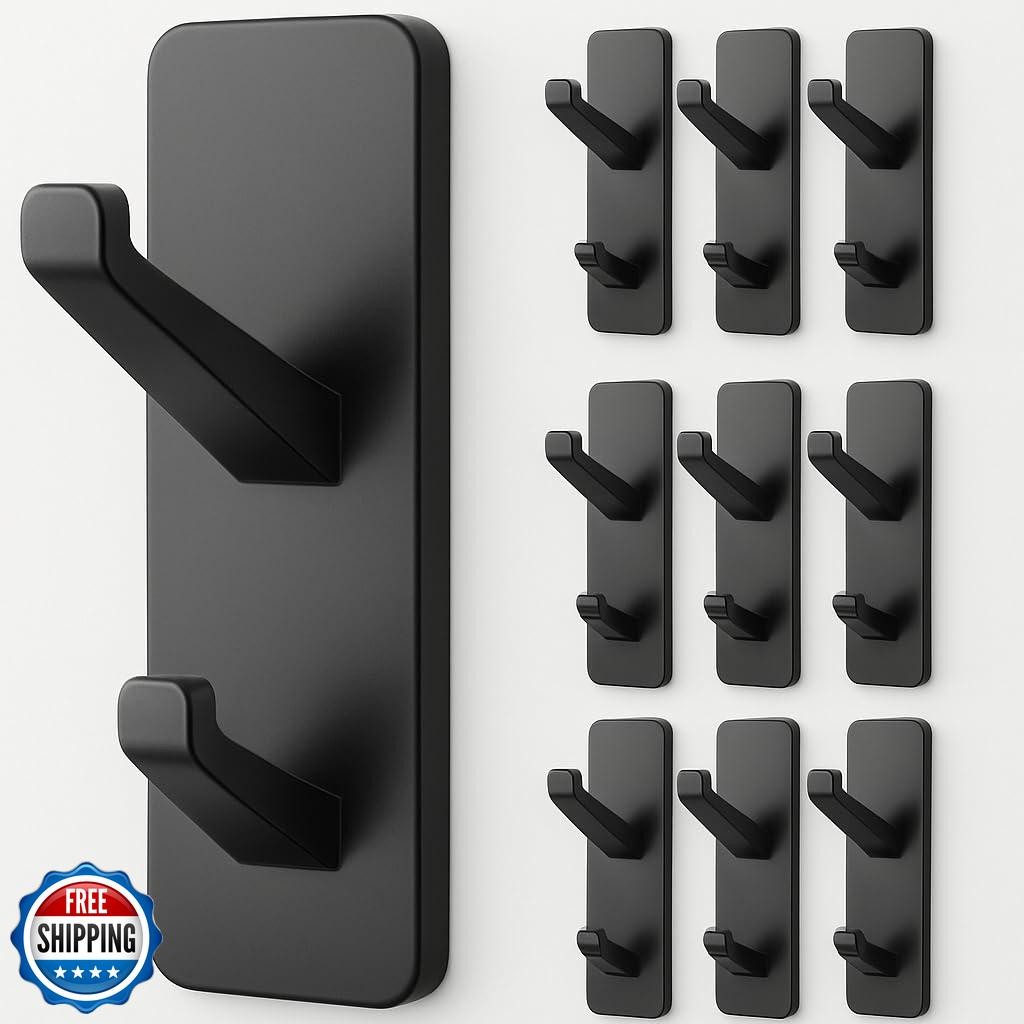 SUSSWIFF 10-Pack 13LB Adhesive Wall Hooks for Coats Towels