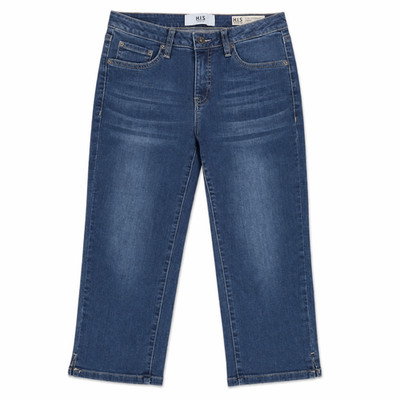 H.I.S Damen 3/4 Capri Slim Fit Hose HIS Frauen Jeanshose Women Jeans Shorts Blau