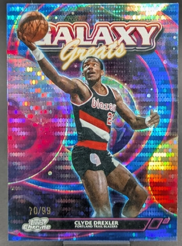 Clyde Drexler 2025-26 Topps Cosmic Chrome 70/99 Blue Pulsar Galaxy Greats #GG-13