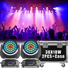 2PCS LED 36x18W Wash Zoom RGBWA UV Moving Head Stage Lighting With Flight Case