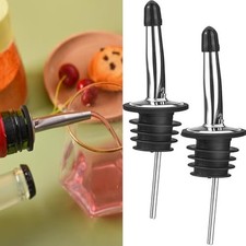 Drink Pourers Stainless Steel with Stoppers for Oils, Whiskey & Cocktails 2PK