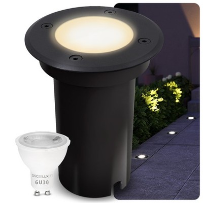 SSC-LUXon LED Bodeneinbaustrahler KALPA rund schwarz IP67 außen GU10 6W warmweiß