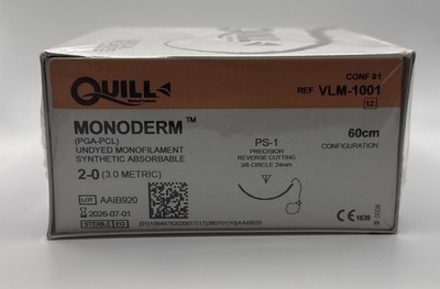 Quill Barbed Suture By Corza VLM-1001 PGA/PCL Size 2-0 PS-1 Needle 60cm New Box
