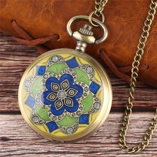 Men Women Charm Flower Case Quartz Pocket Watch Sweater Chain Necklace Watches