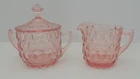 Vintage Pink Depression Jeannette Glass Creamer & Sugar W/Lid 3” Cube/“Cubist” L