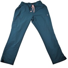 Figs Scrub Pants Womens XL Teal HW Yola Straight Leg Cargo Drawstring 1796