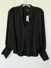 NWT Banana Republic Factory Volume Sleeve Satin Blouse SMALL Petite Black