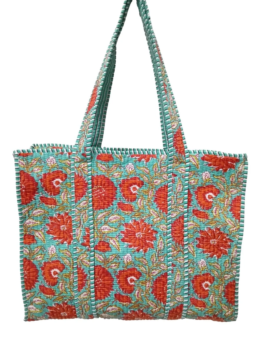 Borsone Da Viaggio In Cotone Trapuntato Floreale – Con Tracolla Regolabile – Medio – 35x29x10 Cm - 4