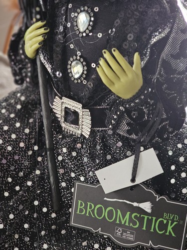 Halloween Witch Broomstick Black Dress Sequins Shelf Sitter Figurine 25” - Picture 7 of 21