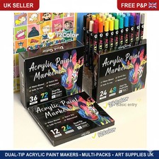 Professional Acrylic Paint Markers Dual Tip Fine Brush Pens for Stone Wood