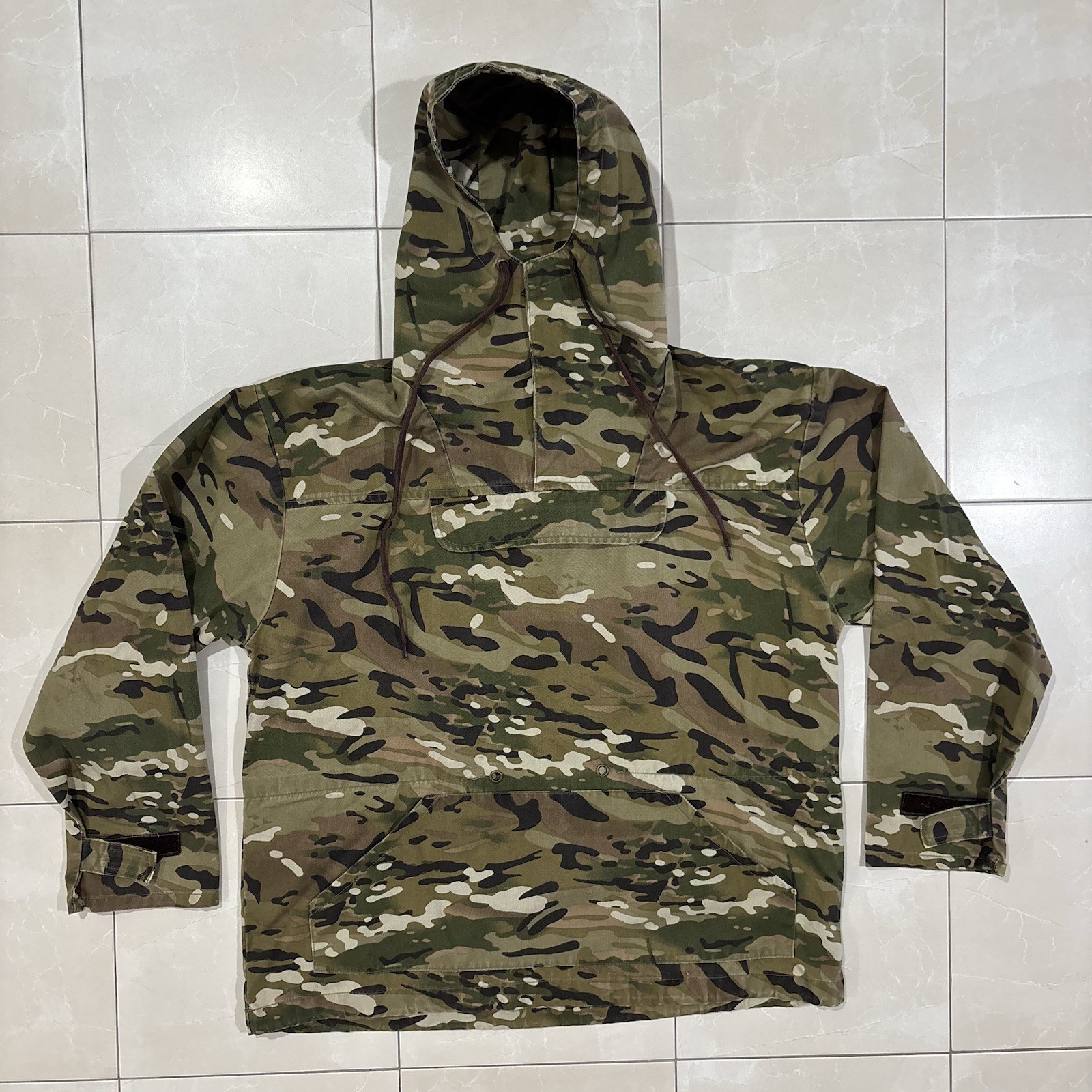 Vintage Military Anorak Pullover Camo Mens Large Hood… - Gem