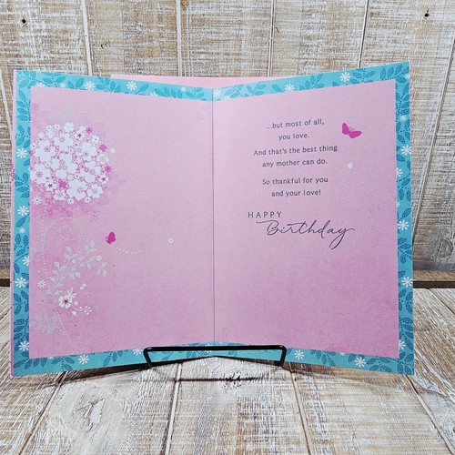 Hallmark Birthday Greeting Card To Mom Pink Floral 3D Blue Butterfly Ribbon - Picture 7 of 10