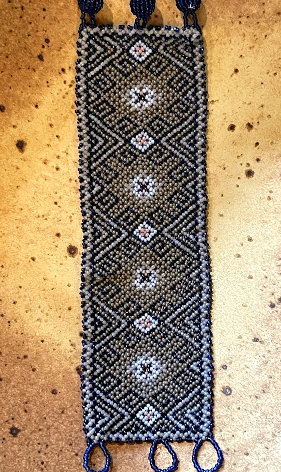 Pulsera De Colección Artesanal Malla Vidrio Semilla Cuentas Suroeste Étnico Tribal Azul Geométrico Foto 4 de 4