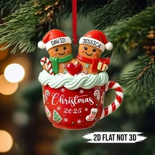 Personalized Couple Christmas Tree 2D Ornament, Gingerbread Ornament,