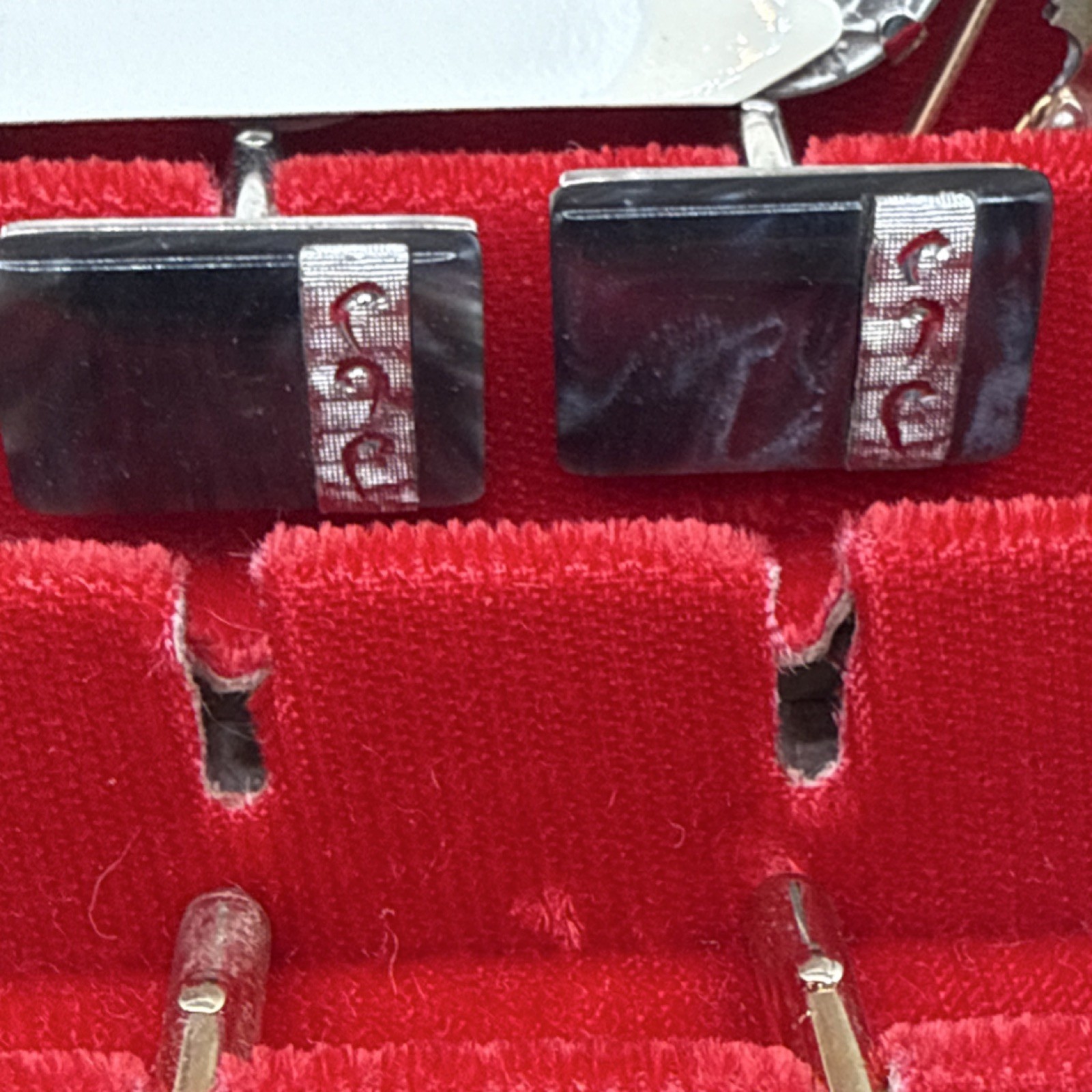 Swank Silver Tone Black Rectangular Bullet Back S… - image 1