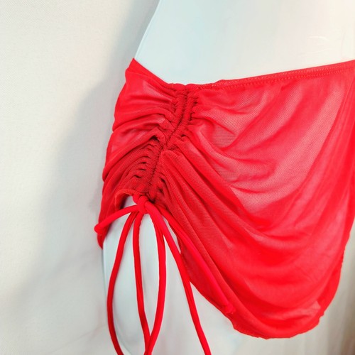 Short Sarong Bikini Wrap Cover Up Sz S Red Sheer Mesh Pullover Ruched Drawstring - Imagen 2 de 8