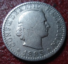 1885-B SWITZERLAND 20 RAPPEN IN GOOD-VG CONDITION