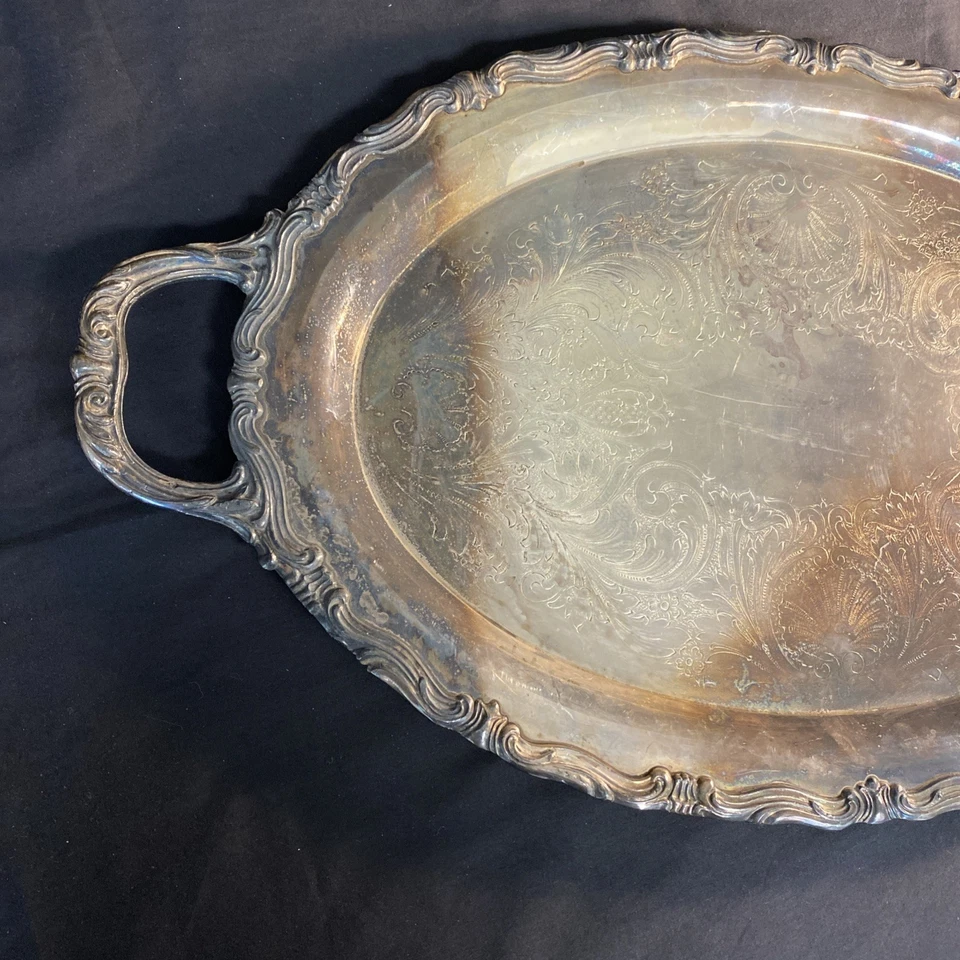 Bandeja para servir FB Rogers plateada vintage con mango 22,5”X13” 6003 Foto 3 de 4