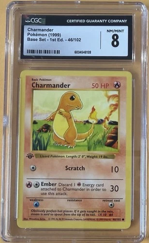 Pokémon Charmander 046/102 CGC 8 Base Set Shadowless 1st Edition 1999