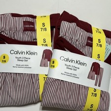  2 Calvin Klein youth S 7/8 3 Piece Sleep Set Flame Resistant Striped Red White