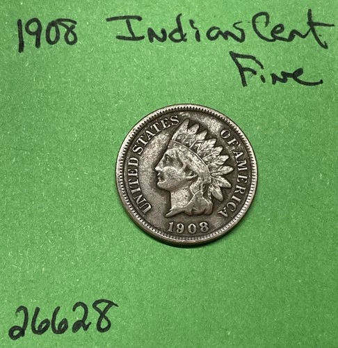 1908 Indian Head Cent / Penny 1c Fine