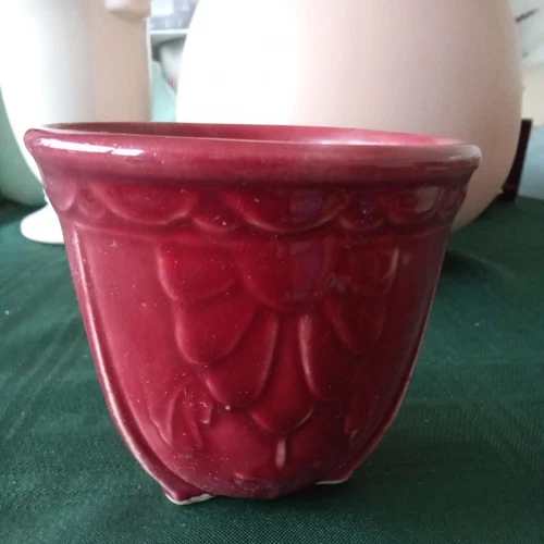 Vtg  Burgundy Shawnee Pottery Sunflower Planter Art Deco Small 3.5"high 3.5"wide