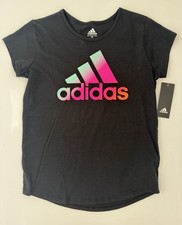 adidas Girls Large 14 Black Cap Sleeve Shirt - New