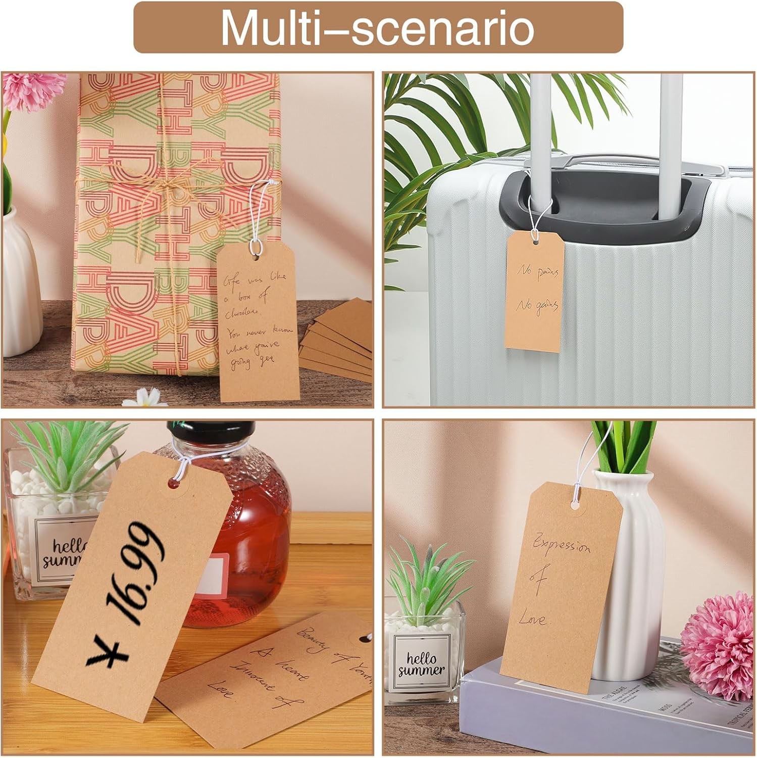 100pcs Brown Paper Shipping Tags with Elastic 4.72x 2.36inches, 100pack 