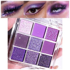 Purple Glitter Eyeshadow Palette Waterproof Metallic Shimmer 9 Colors Makeup