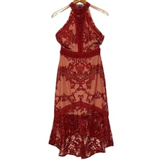 True Decadence Asos Lace Halter Peplum Hi-Lo Hem Pencil Dress in Berry Size 8