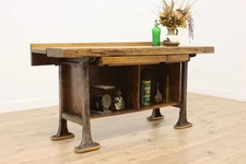 Industrial Antique Elm Workbench Wine Table Kitchen Island #55902