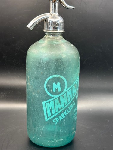 Vintage Seltzer Bottle Manhattan Sparkling Beverages Brooklyn NY Teal Blue Green - Picture 2 of 8