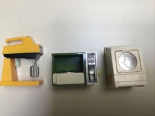 Vintage mini windup appliances washer, hand mixer, microwave 
